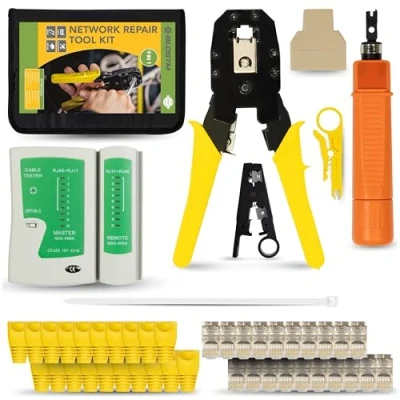 Image of BLOSTM 9pcs Network Tool Kit Installation &amp; Repair Inc. RJ45 Coupler, Cable Tester, Ethernet Crimping Tool, Punch Down Ties More for Home Office