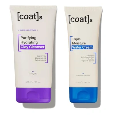 Image of Coats Daily Blemish Defence Duo for Oily Skin Purifying Hydrating Clay Cleanser 150 ml + Triple Moisture Water Cream 75 Helps Prevent Breakouts Protect the Barrier