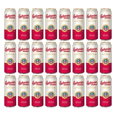 Image of Budweiser Budvar Czech Lager 500ml Cans 5% ABV (24 Pack) World Beer Gifts for Men and Women, Beers Lagers Offers, Craft Gift Set, Mens Birthday Him Her