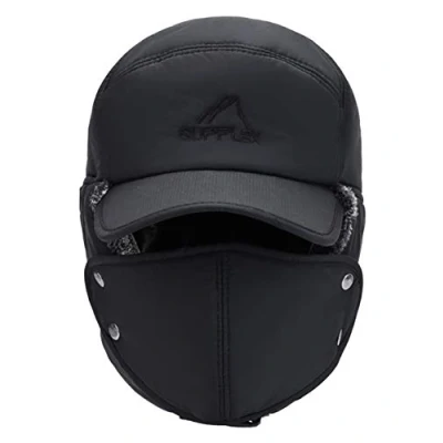 Image of Winter Trapper Hats for Men Warm Thermal Fur Insulated Baseball Cap with Ear Flap Face Cover Windproof Snowproof Ushanka Trooper Hat Ski Cycling Sports (Big Sized Black)