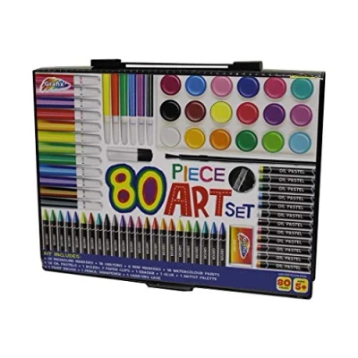 Image of 80 Piece Children&#039;s Art Set &amp; Gift Case Paints Crayons Pastels Pens Grafix