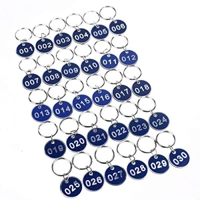 Image of Aluminum &amp; Plastic Key Tag Numbered Rings 30mm (Blue, 1 100)