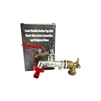 Image of Wärmer System Outside Garden Tap Wall Mounted with Check Valve and Wallplate Elbow Fixture, 1/2 inch (Garden Lever Handle Hose Connector)