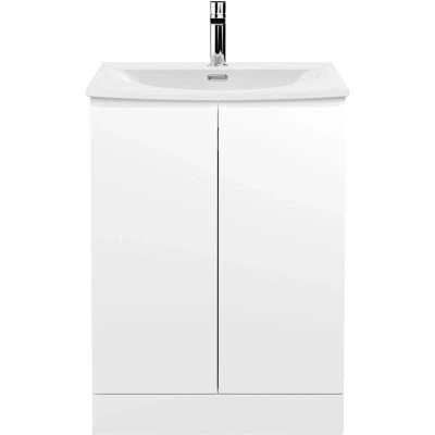 Image of Hudson Reed URB108G Urban Modern Bathroom Floor Standing 2 Soft Close Doors Vanity Unit with Round Ceramic Basin 30mm Profile, 600mm, Satin White