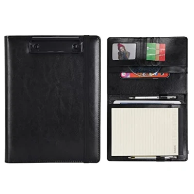 Image of Wonderpool A5 Faux Leather Clipboard Partfolio Recipe Binder Notepad Forms Holders Document Case Interview Planner Meeting Writing Padfolio File for Office Travel School Hotel Restaurant (A5,Black)