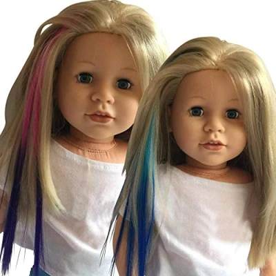 Image of The New York Doll Collection Hair Clip Extensions for 18 inch/ 46 cm Dolls Wig Piece Light Blue/Blue &amp; Pink/Purple Girl Accessories