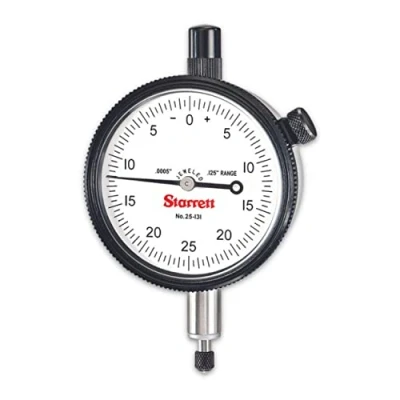 Image of Starrett 25 131J Dial Indicator, 0.375&quot; Stem Diameter, Lug On Centre Back, White Dial, 0 Reading, 2.25&quot; 0.125&quot; Range, 0.0005&quot; Graduation