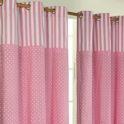 Image of HOMESCAPES 100% Cotton Unlined Eyelet Curtain Pair Polka Dots Pink 137cm (54&quot;) Wide x 228cm (90&quot;) Drop