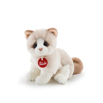 Image of Trudi Kitty Brad White/Beige Plush Soft and Realistic Cat Toy, Machine Washable, Designed in Italy, Perfect for Kids &amp; Adults, Made Italy Since 1954