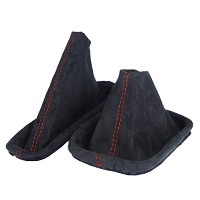 Image of L&amp;P Car Design GmbH L &amp; P A0102 5 Gear Stick and Handbrake Gaiter in Black with Red Stitching