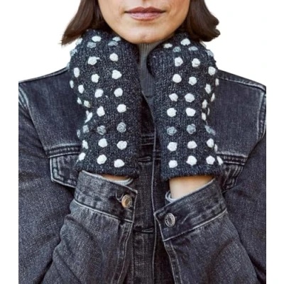 Image of Pachamama Women Wool Hand Wrist Warmers Fleece Lined Handknitted Embroidered Roses Spots Multicoloured One Size Handmade Thumbslot Thermal Extra Warm Fair Trade (Charcoal, Size)