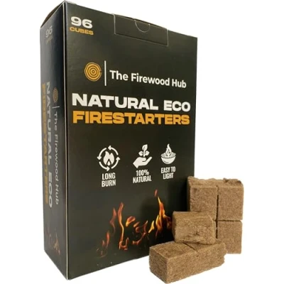 Image of 96 Eco Friendly Natural Wood Firelighters Sustainable Fibre Fire starters, Perfect For Burners, Pits, Pizza Ovens, and BBQs. The Lighter Any Occasion (96)