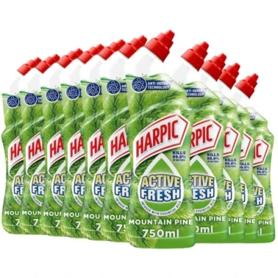 Image of Harpic Active Fresh Toilet Cleaning Gel, Mountain Pine, Pack 12 x 750 ml, Infused with Essential Oils, Kills 99.9% of Bacteria, Cleaner