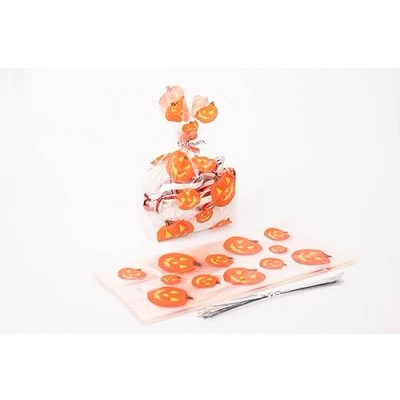 Image of 20Pcs Halloween Cellophane Bags Pumpkin Loot Favor Easy Sealing Gifts Bag Sweets Decorations Treat