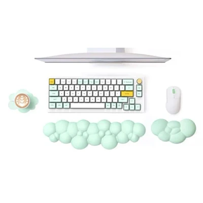 Image of MAMBASNAKE Cloud Wrist Rest Keyboard and Mouse Set with Coaster, Memory Foam Ergonomic Cushion Support pad Non Slip Base, Typing Pain Relief for Work Gaming Computer Green