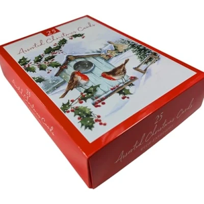 Image of Box of 25 Assorted Christmas Cards (PH XBV0013) Home Sweet Bumper Box, Robins in the Snow Various Sizes and Designs