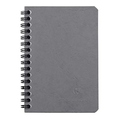 Image of Clairefontaine Ref 785925C Age Bag Wirebound Notebook (100 Pages) 9 x 14cm, Squared Rulings, 90gsm Brushed Vellum Paper, Pocket for Loose Documents Grey Cover
