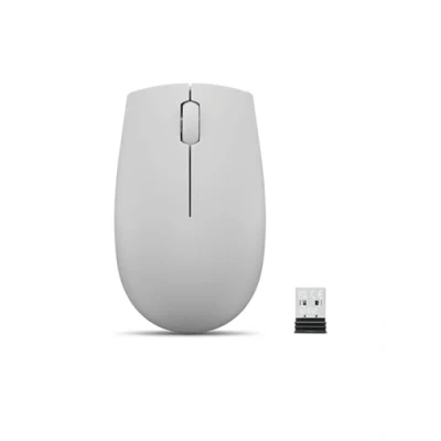 Image of Lenovo 300 Wireless Compact Mouse (Arctic Grey) with battery