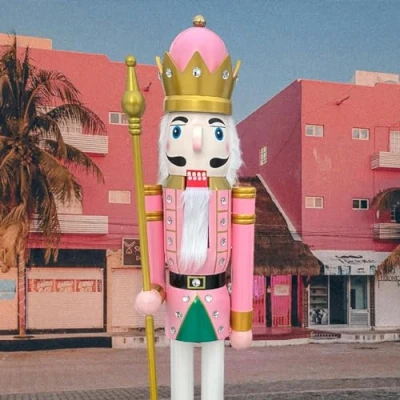 Image of CDL 180cm 6Ft Tall Life Size Large/Giant Pink Christmas Wooden Nutcracker Soldier Ornament On Stand Hold Scepter Xmas/Event/Ceremonies/Commercial Indoor Outdoor Decoration(6 Feet, King K16)