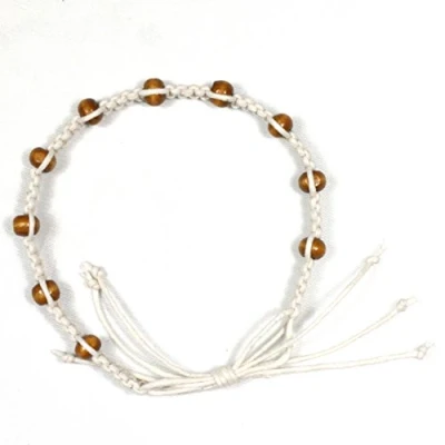 Image of Mens/Ladies Surfer Wooden Bead Adjustable Macrame Bracelet (Ivory cord)