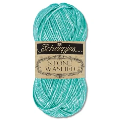 Image of Frida&#039;s Wollhaus Scheepjes 50 g Stone Washed Knitting Crochet Silky Soft Wool Yarn 36 Colours (824 Turquoise)