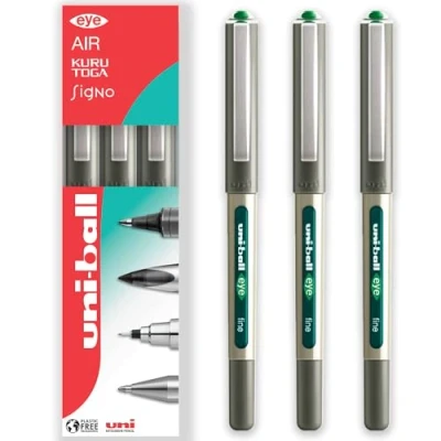 Image of uni ball EYE UB 157 Rollerball Pens 0.7mm Nib In Gift Box Packaging (Pack of 3, Green)