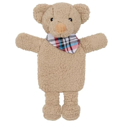 Image of CityComfort Hot Water Bottle with Animal Fleece Cover 1 or 2 Litre Capacity Natural Rubber Long Plush Cute Cosy Gifts (Beige Teddy)
