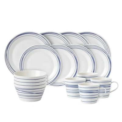Image of Royal Doulton Dinner Set, Stoneware, Designed to Mix &amp; Match, 1815 Pacific Dinnerware Blue Lines, 16 Piece Set