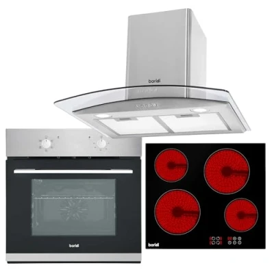 Image of Baridi 4 Zone Ceramic Hob, 5 Function Fan Assisted Oven &amp; Curved Glass Cooker Hood Bundle DH187