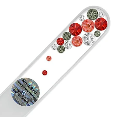 Image of Mont Bleu Crystal Nail File with Swarovski Elements, Hand Made, Czech Tempered Glass, Lifetime Guaranty, in Suede Sleeve (Red)