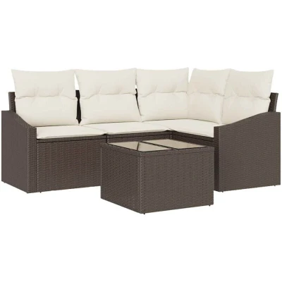 Image of vidaXL 4 Piece Garden Dining Set with Cushions Grey Poly Rattan
