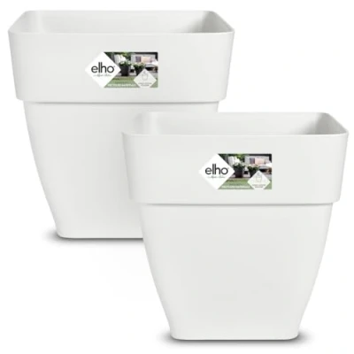 Image of Gardebruk® 2x Vibia Campana Square Flower Pots Sustainable Recycled Plastic Planter Box Plant Pot Frostproof Suitable for Indoor or Outdoor Use 29x30cm White