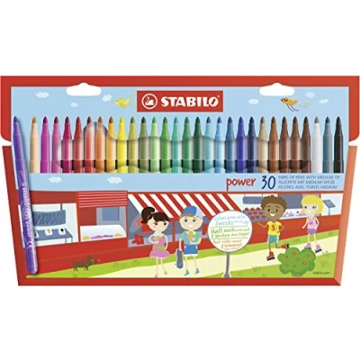 Image of Medium Fibre Tip Pen STABILO power Pack of 30 Assorted Colours