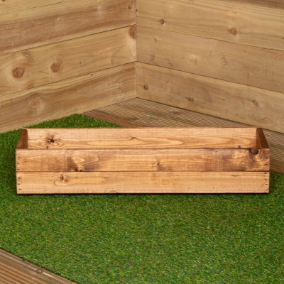 Image of Hand Made 76cm x 23cm 14cm Rustic Wooden Garden Window Trough Flower Planter