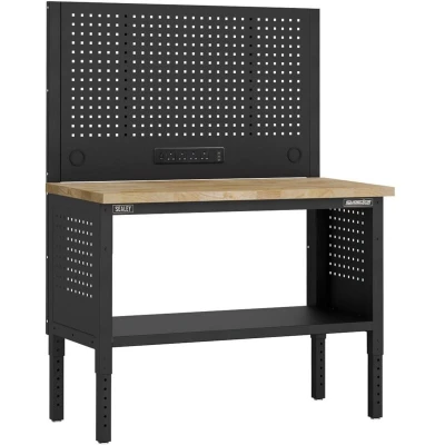 Image of Sealey APMWB50COMBOW Superline PRO Modular Workbench with Pegboard Back Panel Wooden Worktop 1265mm