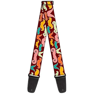 Image of Buckle Down Guitar Strap Mustaches Brown Multi Pastel 2 Inches Wide