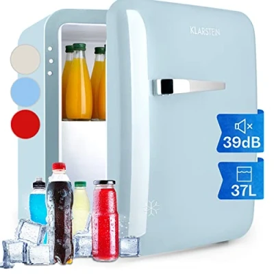 Image of Mini Fridge for Bedrooms, Food, Drinks, Beer &amp; Skincare Cooler, Vintage Design Drinks Fridge, 32L Table Top w/ Adjustable Shelves,