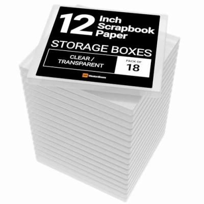 Image of WestonBoxes 12x12 (12.5 x 13.5 Inch / 31 33.5cm) Plastic Storage Box for Scrapbooking and Paper Crafts 2.6 Litre Volume (Pack of 18)