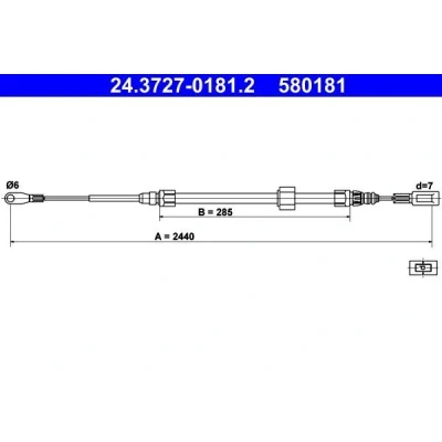 Image of 2D0609701D Brake Cable ATE 24.3727 0181.2 2440mm VOLKSWAGEN: LT 28 46 2 Kasten, MERCEDES BENZ: Sprinter 4 T Platform/Chassis