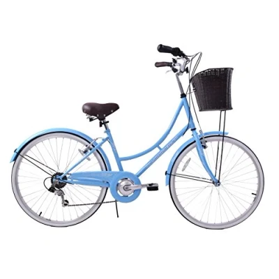 Image of Ammaco Classique Dutch Style Heritage Town 26&quot; Wheel Womens Ladies Bike &amp; Basket 16&quot; Frame 6 Speed Blue
