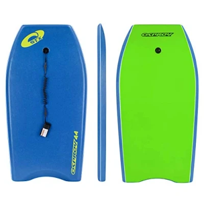 Image of Osprey 44 Bodyboard with Adjustable Wrist Leash for Kids and Adults, Lightweight XPE Deck, Crescent Tail EPS Core, Multiple Colours Design, Blue/Green