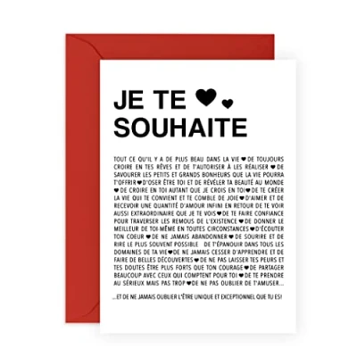 Image of Central 23 Carte d&#039;anniversaire douce Pour femme JE TE SOUHAITE de voeux homme Cadeau ami la Saint Valentin Livré avec autocollants Pair