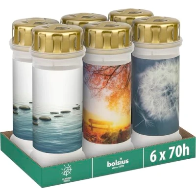 Image of Bolsius Grave Light with Motif No. 6 Set of Length Burning Time 70 Hours Funeral Candle &amp; Memorial Candles Clean Without Palm Oil
