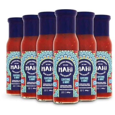 Image of Mahi Cayenne &amp; Mint Chilli Sauce Pack of 6 Mild Sweet Heat, Perfect for BBQs Every Day, Gluten Free (GF) Vegan Sauce, (6 x 280g Bottles)