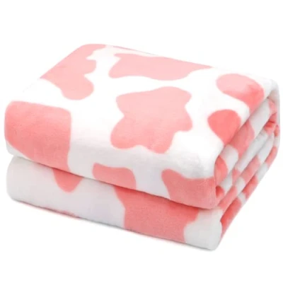 Image of HSEEC Cow Print Blanket Warm Plush Cute Pink Throw Soft Fleece Flannel Lightweight Blankets Sofa Couch Bed Travel Bedding Room Decor for Kids Teens Adults 40x50 inch