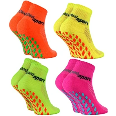 Image of Rainbow Socks Boy Girl Terry Sport Non Slip Ankle 4 Pairs Orange Green Pink Yellow Size 11,5 2,5