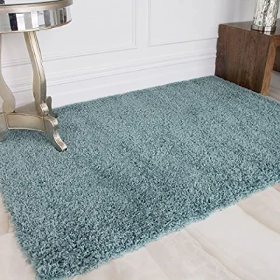 Image of Duck Egg Blue Thick Super Soft Pile Large Shaggy Carpet Rug Green Stain Resistant Non Shedding Durable Modern Lounge Living Room Bedroom Hallway Floor Area Rugs 180cm x 270cm