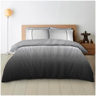 Image of GC GAVENO CAVAILIA Triangles Geometric Double Duvet Cover, Soft &amp; Cozy Reversible Ombre Grey Bedding Sets With Pillowcases