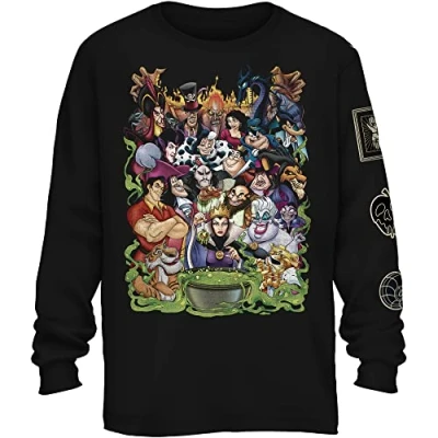 Image of Disney Villains Group Collage Gaston Ursula Maleficent Hades Scar Hook Mens T Shirt, Long Sleeve, Medium