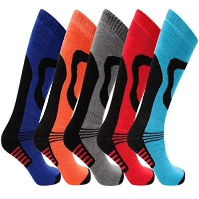 Image of 5 Pairs Mens High Performance Thermal Ski Socks Multicoloured UK Size 6 11 (EU 39 45)